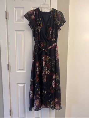 Lane Bryant Navy Floral Wrap Maxi Dress with Tie Waist